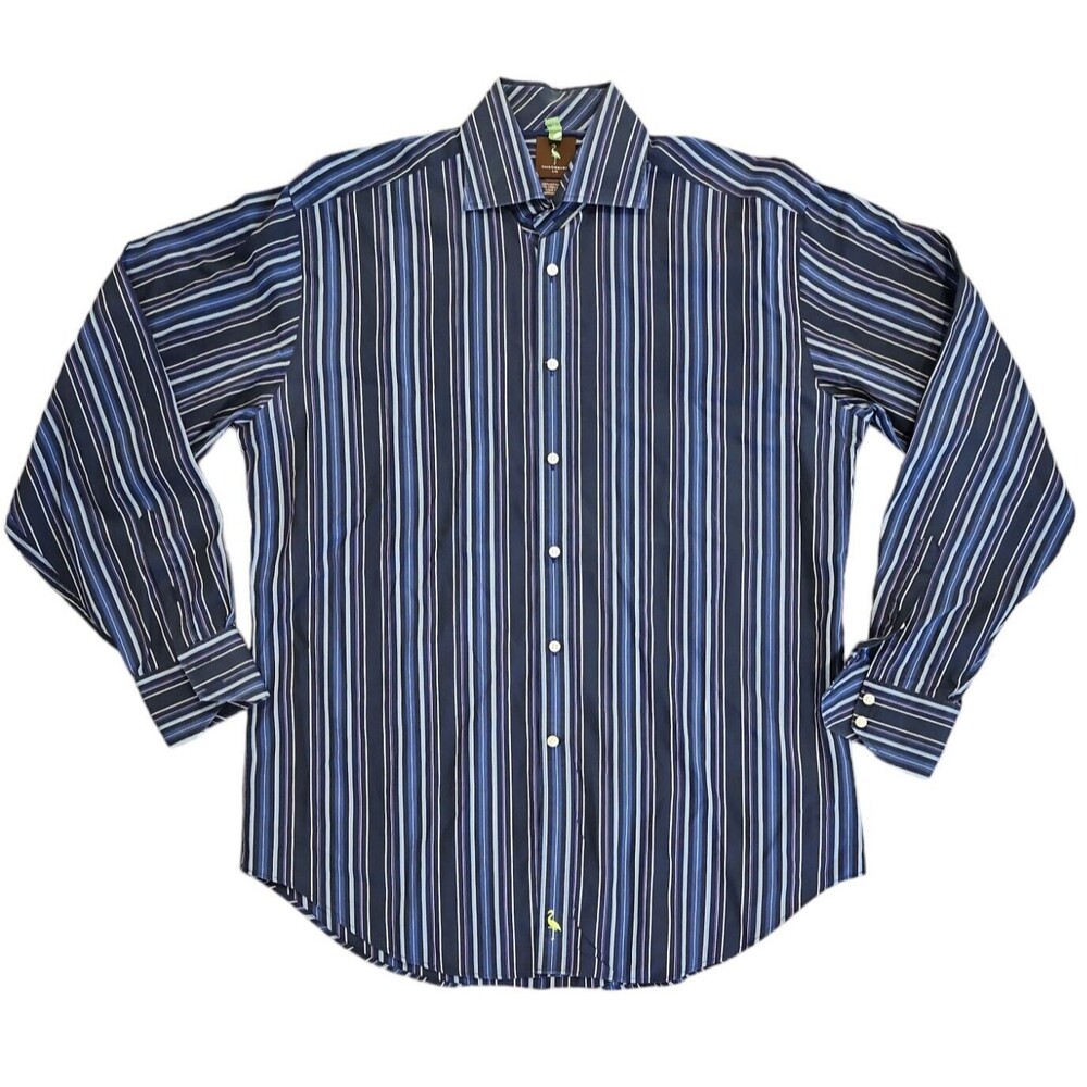 Tailorbyrd Shirt Mens L Blue White Purple Long Sleeve Button Down Striped Cotton